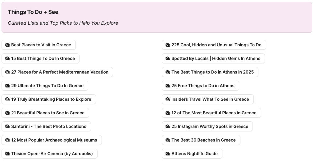 Things To Do In Greece Preview of Things To Do In Greece section in Greece Travel Research by Feral Travel