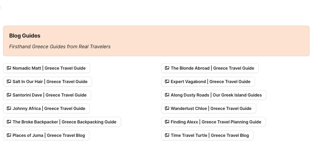 Blog Guides Preview of blog guides section in Greece Travel Research by Feral Travel